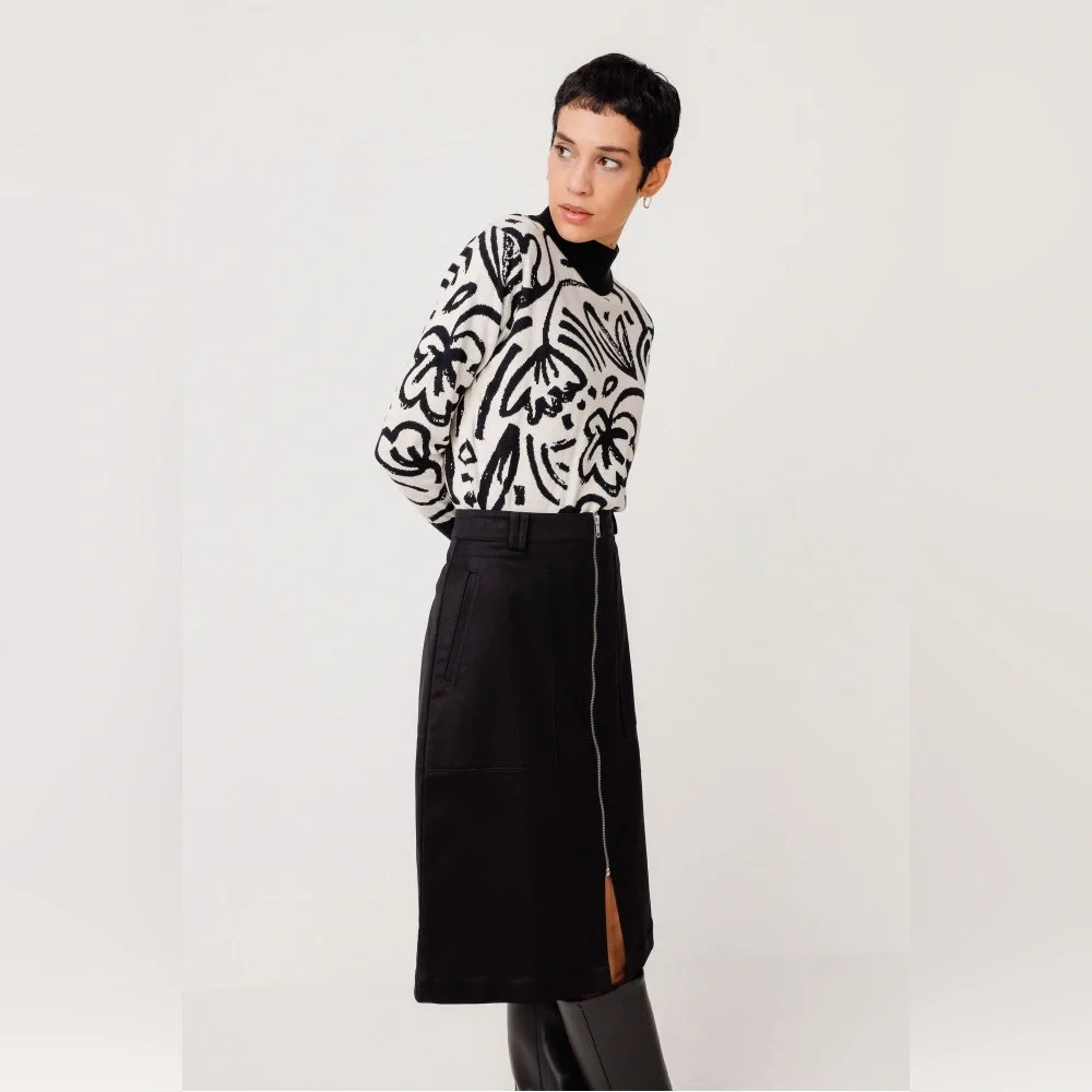 SKFK Aldaia Black Zipper Organic Cotton Skirt | EU 38 US 6